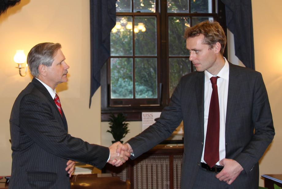 Norwegian Energy Minister-November 2011- Senator John Hoeven meets with the Norwegian Energy Minister Ola Morten-Moe to discuss Statoil ASA’s large recent investments in North Dakota, as well as opportunities for future collaboration. 